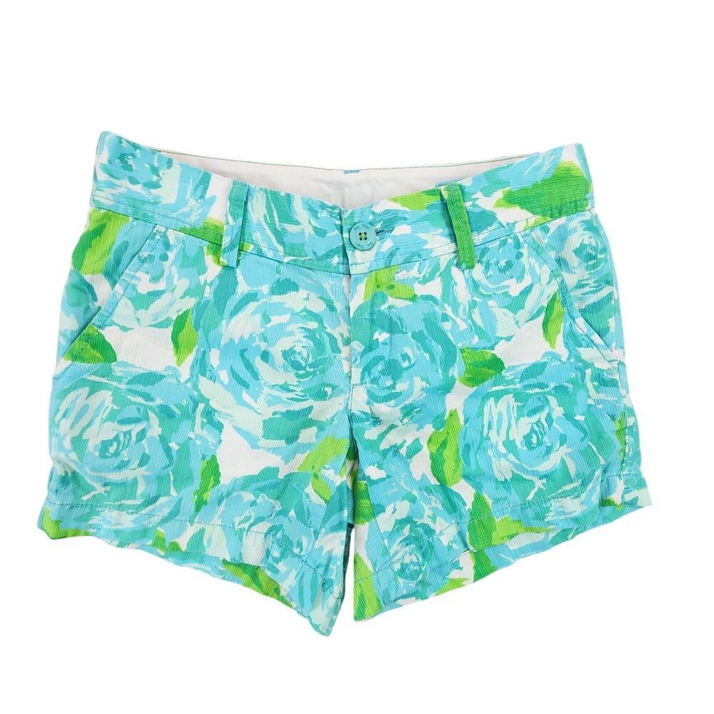 Lilly Pulitzer The Callahan Short Blue Green Floral Rose Print Preppy Boat Short